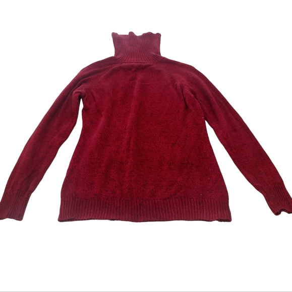 Karen Scott Red Cowl Neck Tunic Gold Buttons Sweater - Picture 2 of 3